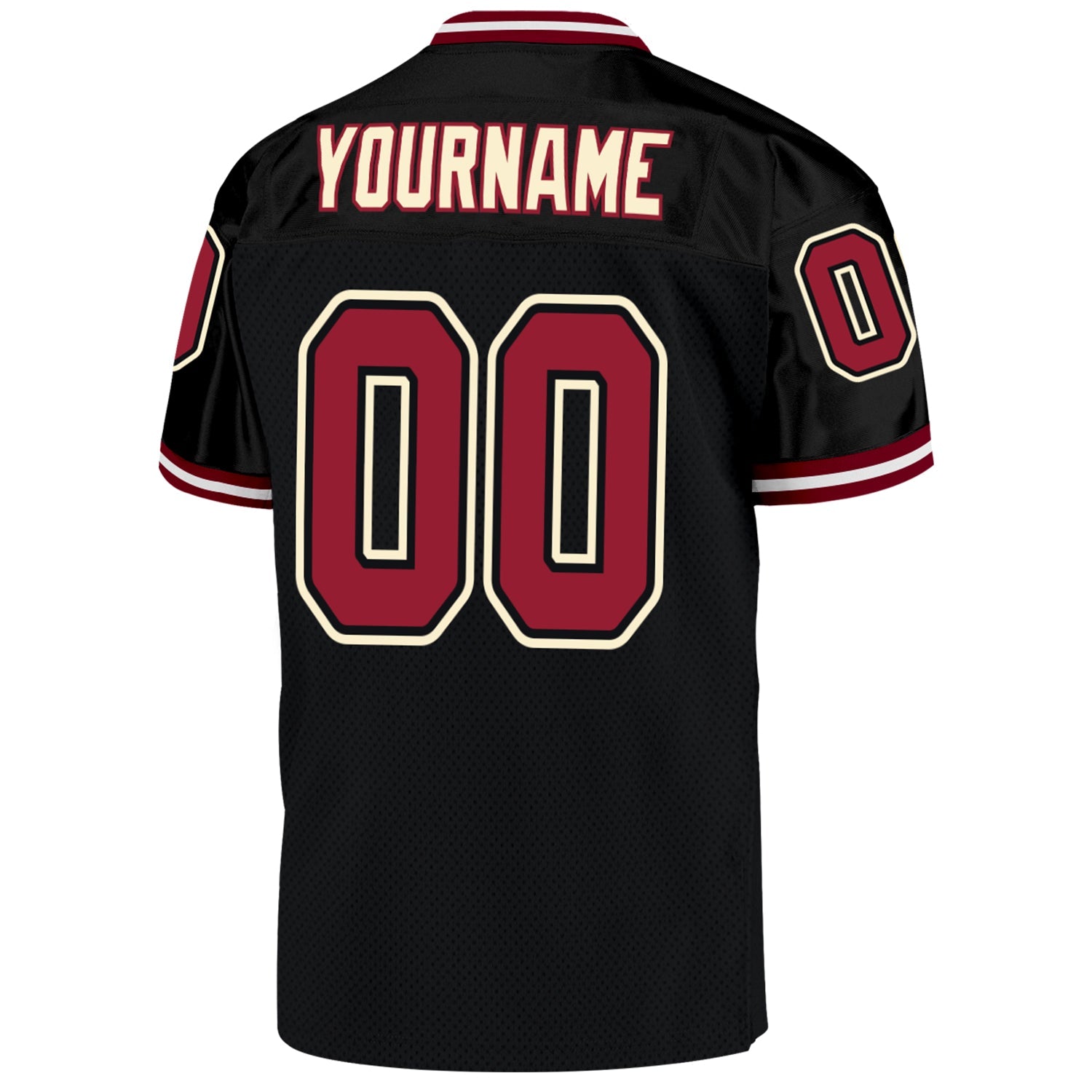 Custom Black Cardinal-Cream Mesh Authentic Throwback Football Jersey view 3