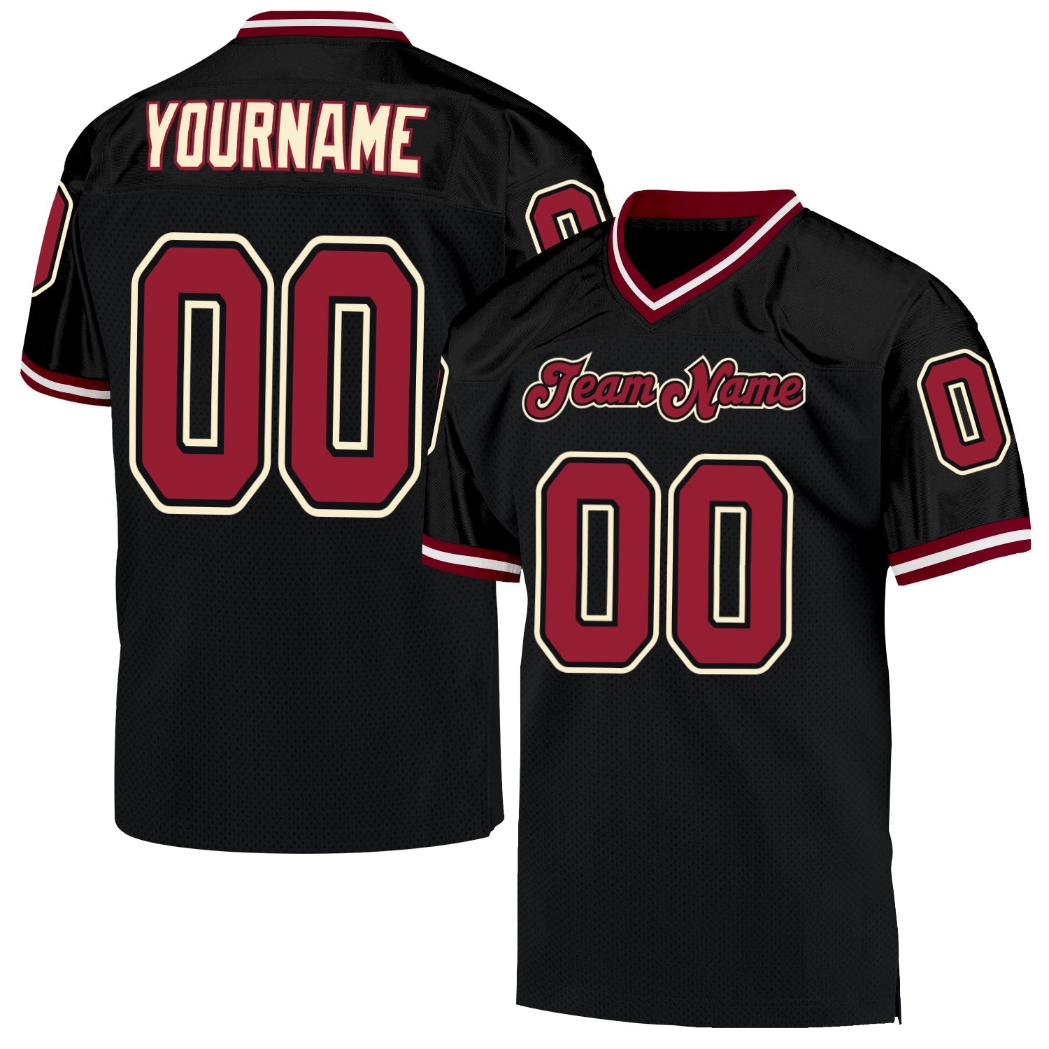 Custom Black Cardinal-Cream Mesh Authentic Throwback Football Jersey - Main View
