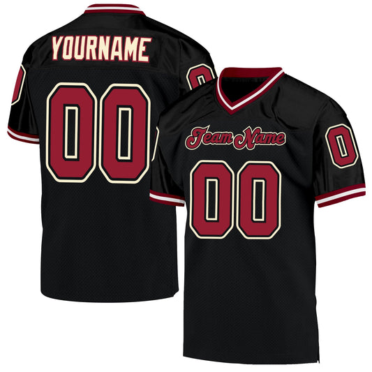 Custom Black Cardinal-Cream Mesh Authentic Throwback Football Jersey - Main View