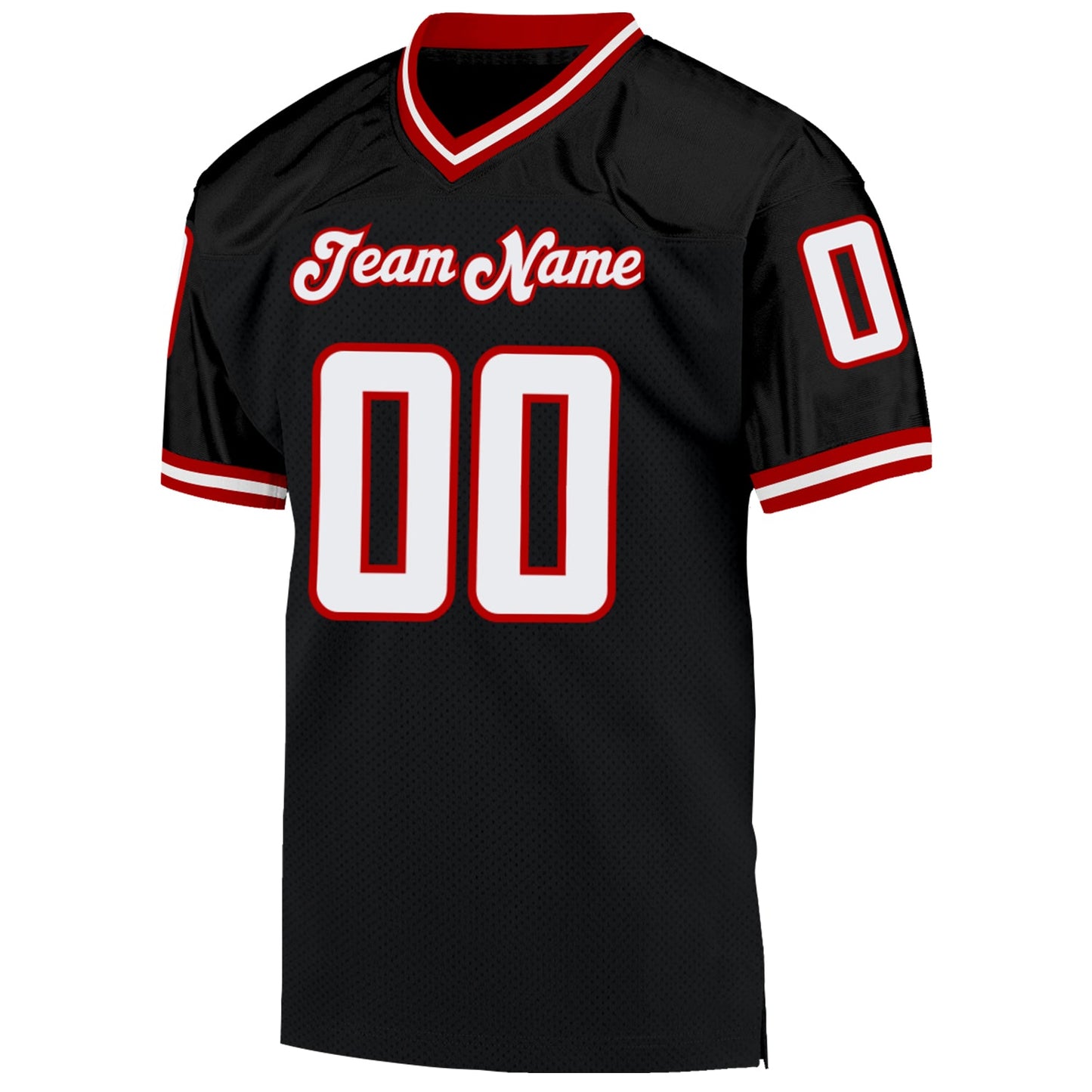 Custom Black White-Red Mesh Authentic Throwback Football Jersey view 2
