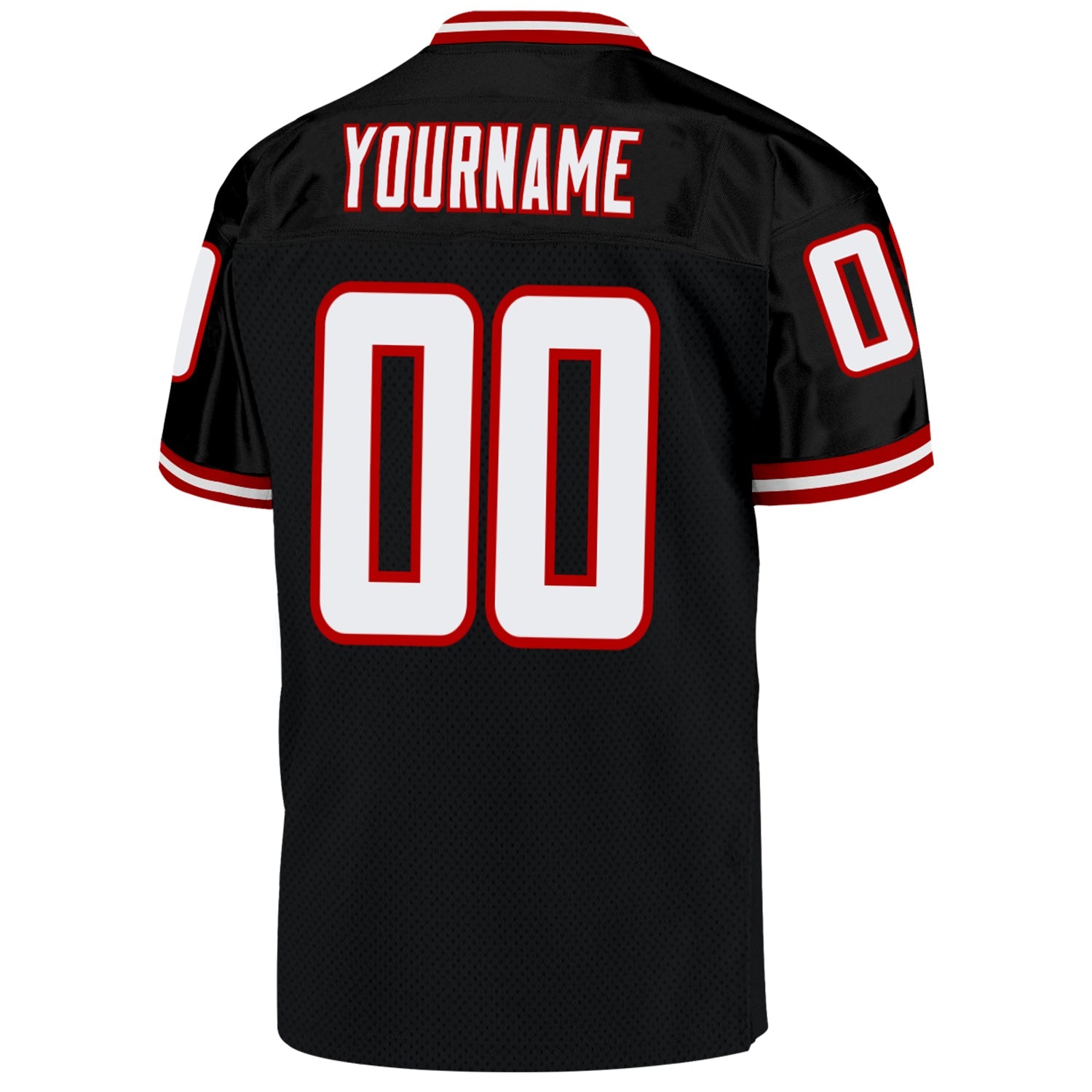 Custom Black White-Red Mesh Authentic Throwback Football Jersey view 3