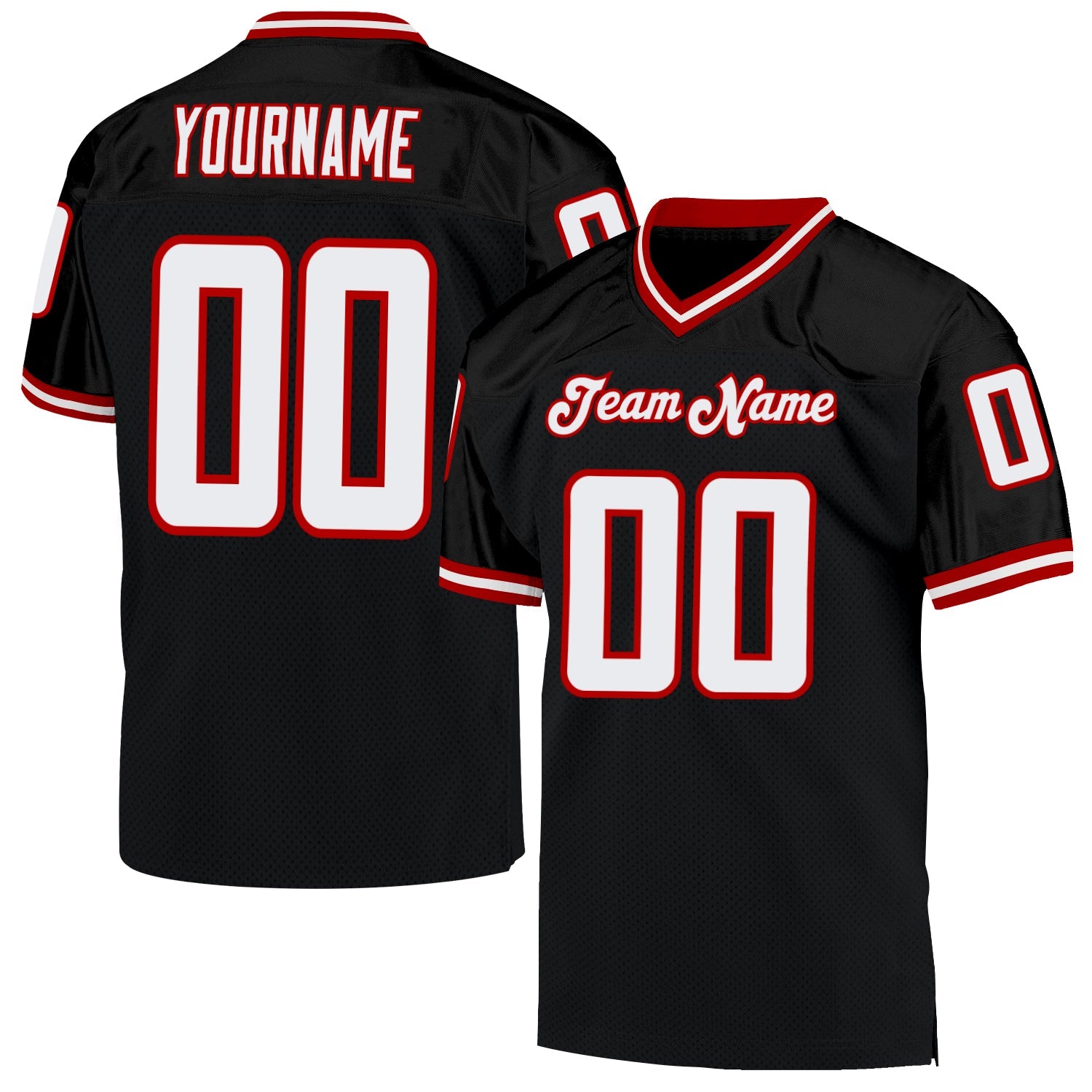 Custom Black White-Red Mesh Authentic Throwback Football Jersey - Main View