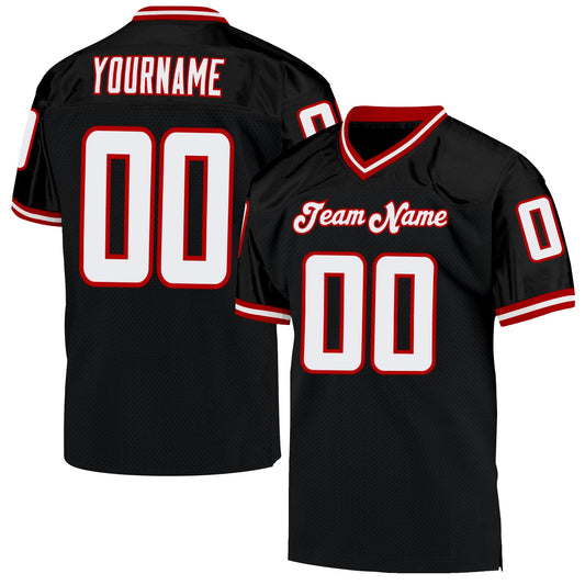 Custom Black White-Red Mesh Authentic Throwback Football Jersey - Main View