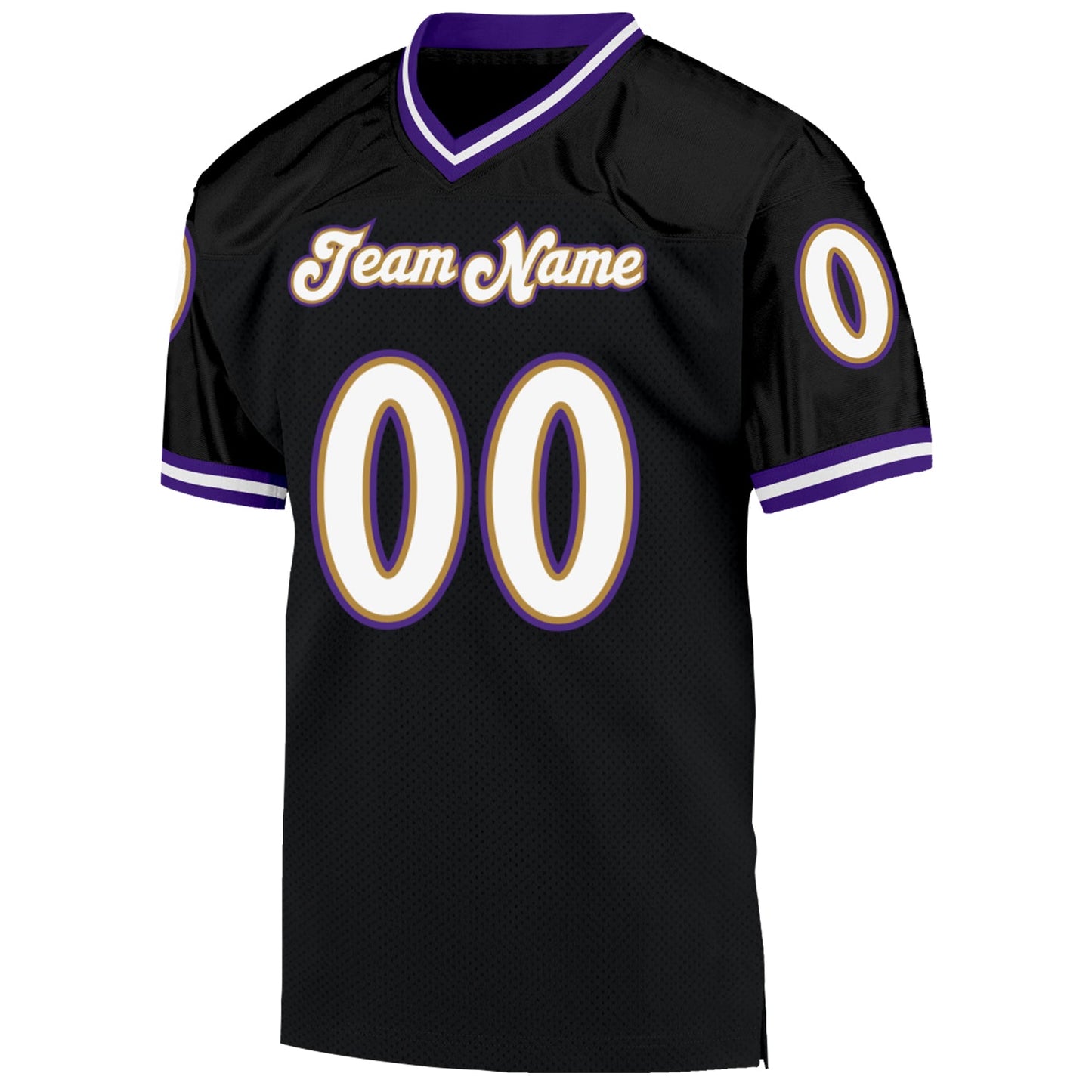 Custom Black White-Purple Mesh Authentic Throwback Football Jersey view 2