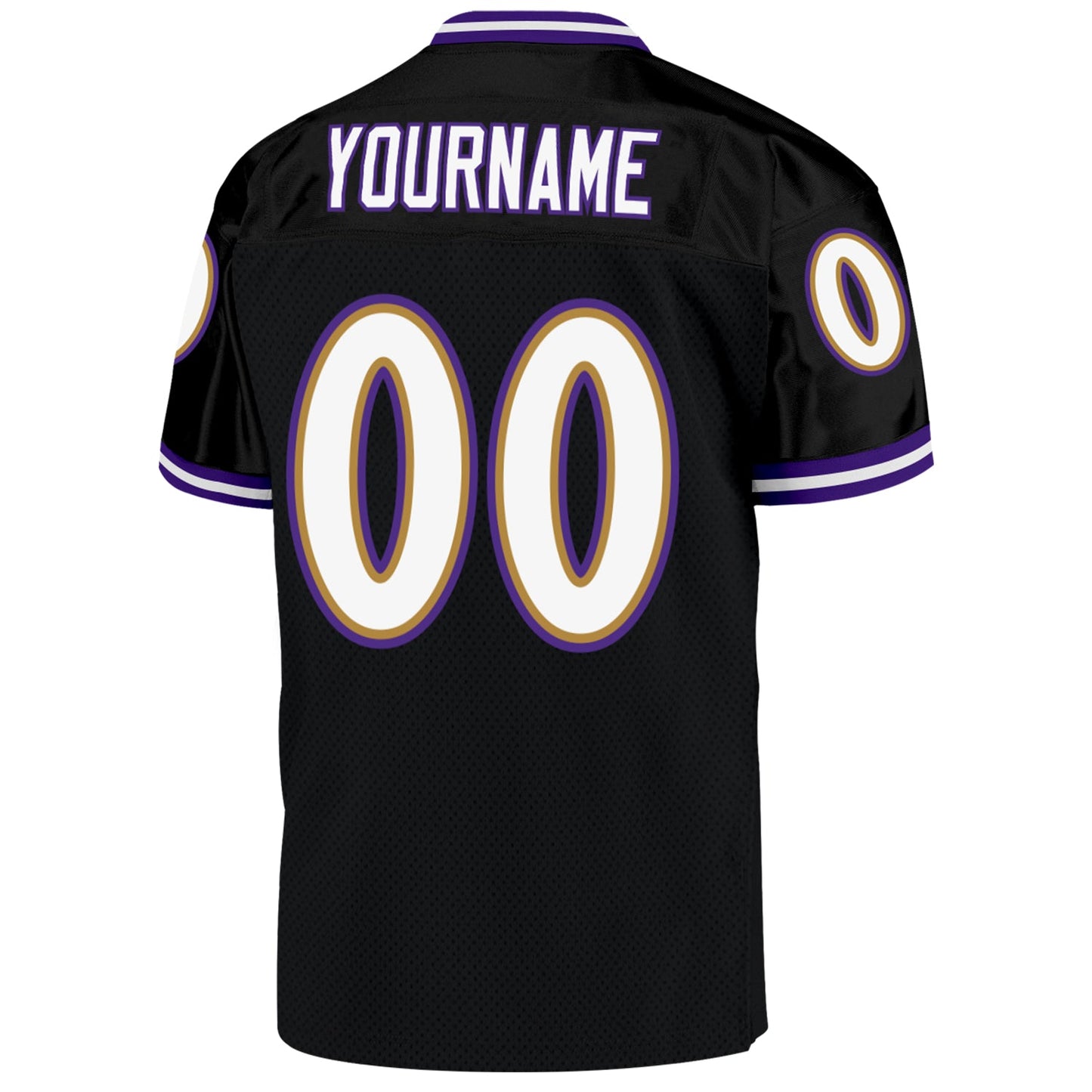 Custom Black White-Purple Mesh Authentic Throwback Football Jersey view 3