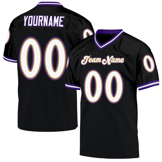 Custom Black White-Purple Mesh Authentic Throwback Football Jersey - Main View