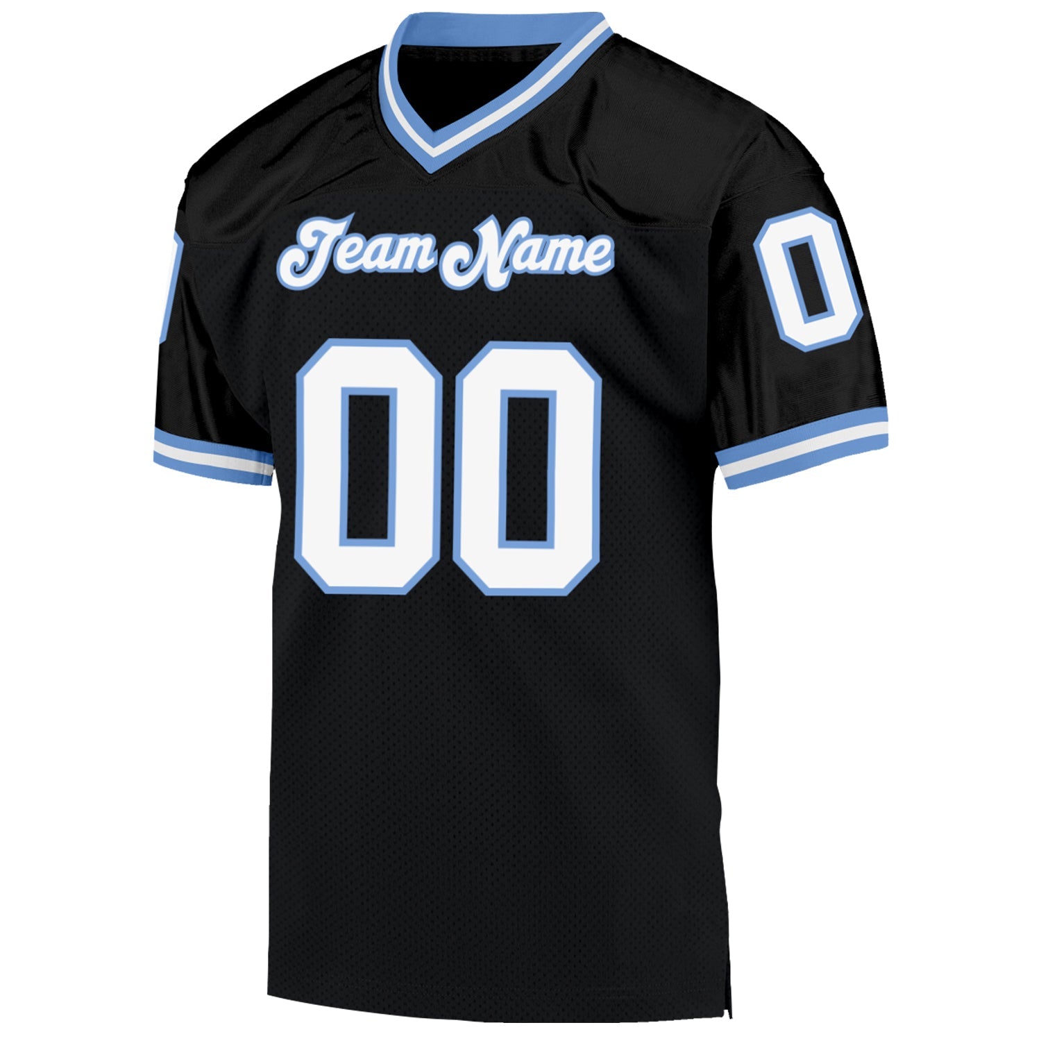 Custom Black White-Light Blue Mesh Authentic Throwback Football Jersey view 2