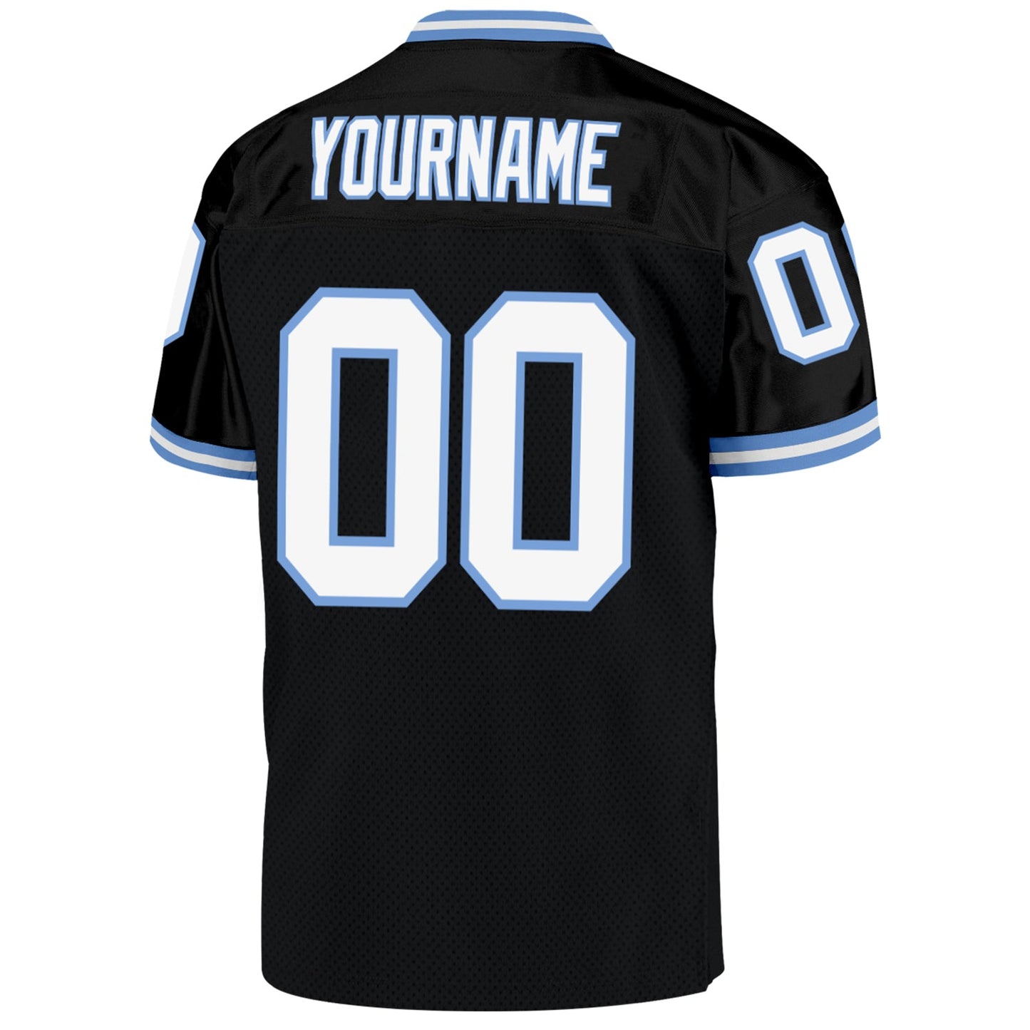 Custom Black White-Light Blue Mesh Authentic Throwback Football Jersey view 3