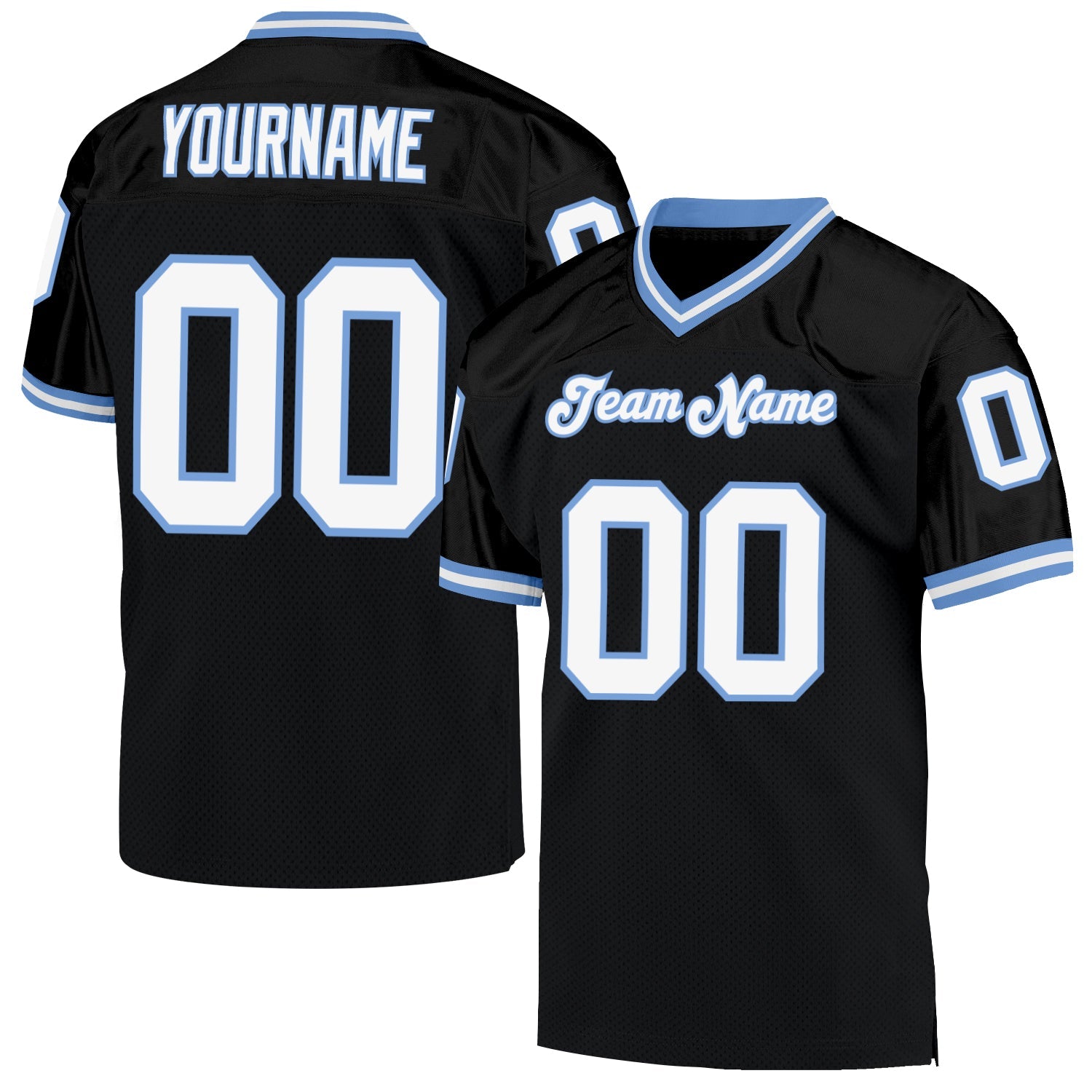 Custom Black White-Light Blue Mesh Authentic Throwback Football Jersey - Main View