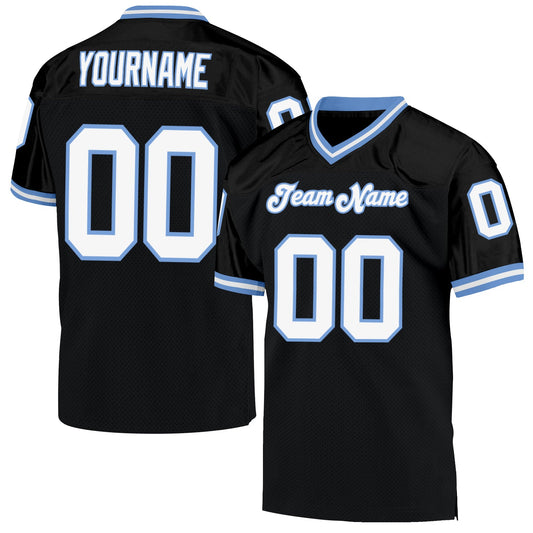 Custom Black White-Light Blue Mesh Authentic Throwback Football Jersey - Main View
