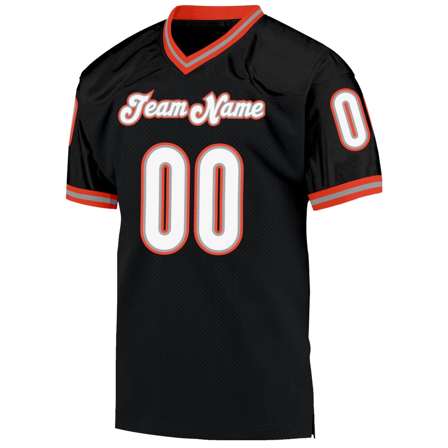 Custom Black White-Orange Mesh Authentic Throwback Football Jersey view 2