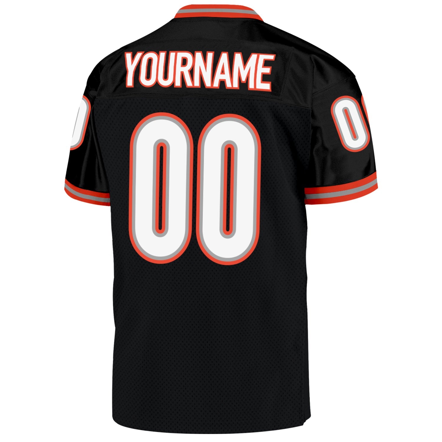 Custom Black White-Orange Mesh Authentic Throwback Football Jersey view 3
