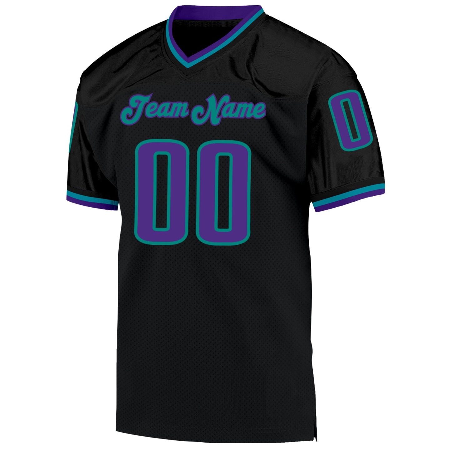 Custom Black Purple-Aqua Mesh Authentic Throwback Football Jersey view 2