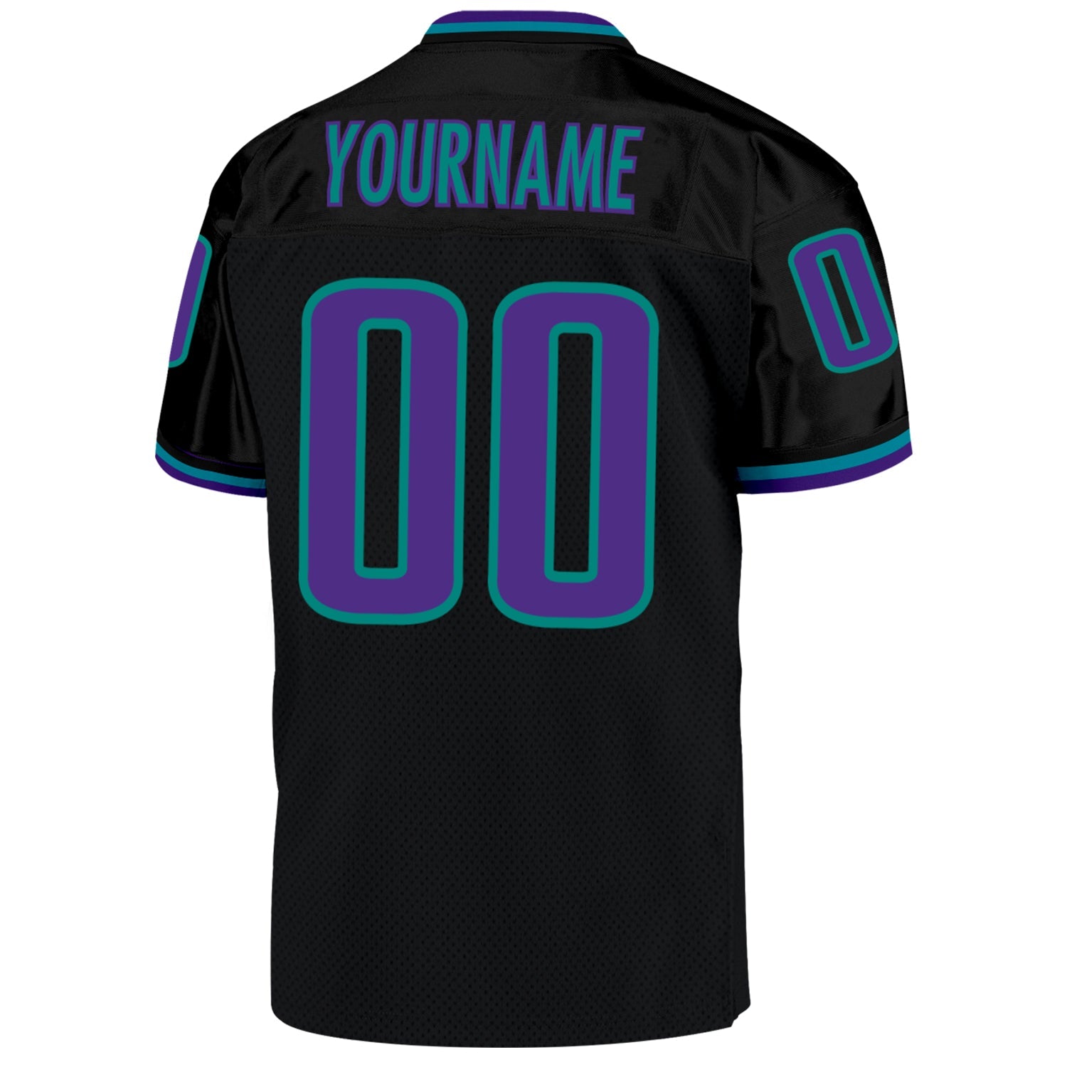 Custom Black Purple-Aqua Mesh Authentic Throwback Football Jersey view 3