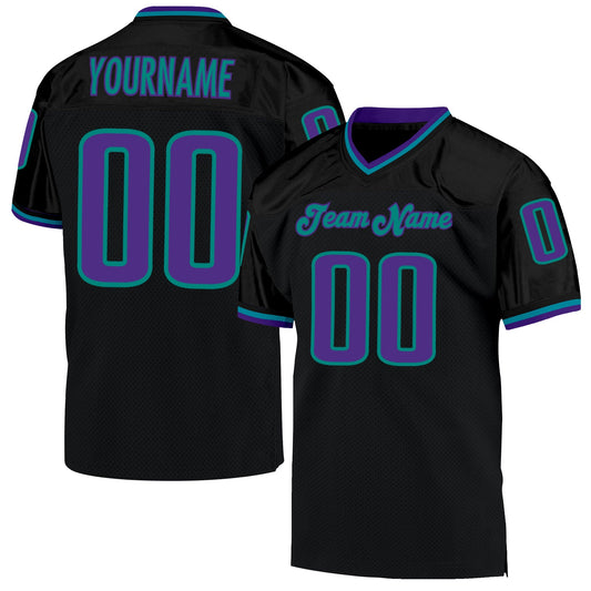 Custom Black Purple-Aqua Mesh Authentic Throwback Football Jersey - Main View