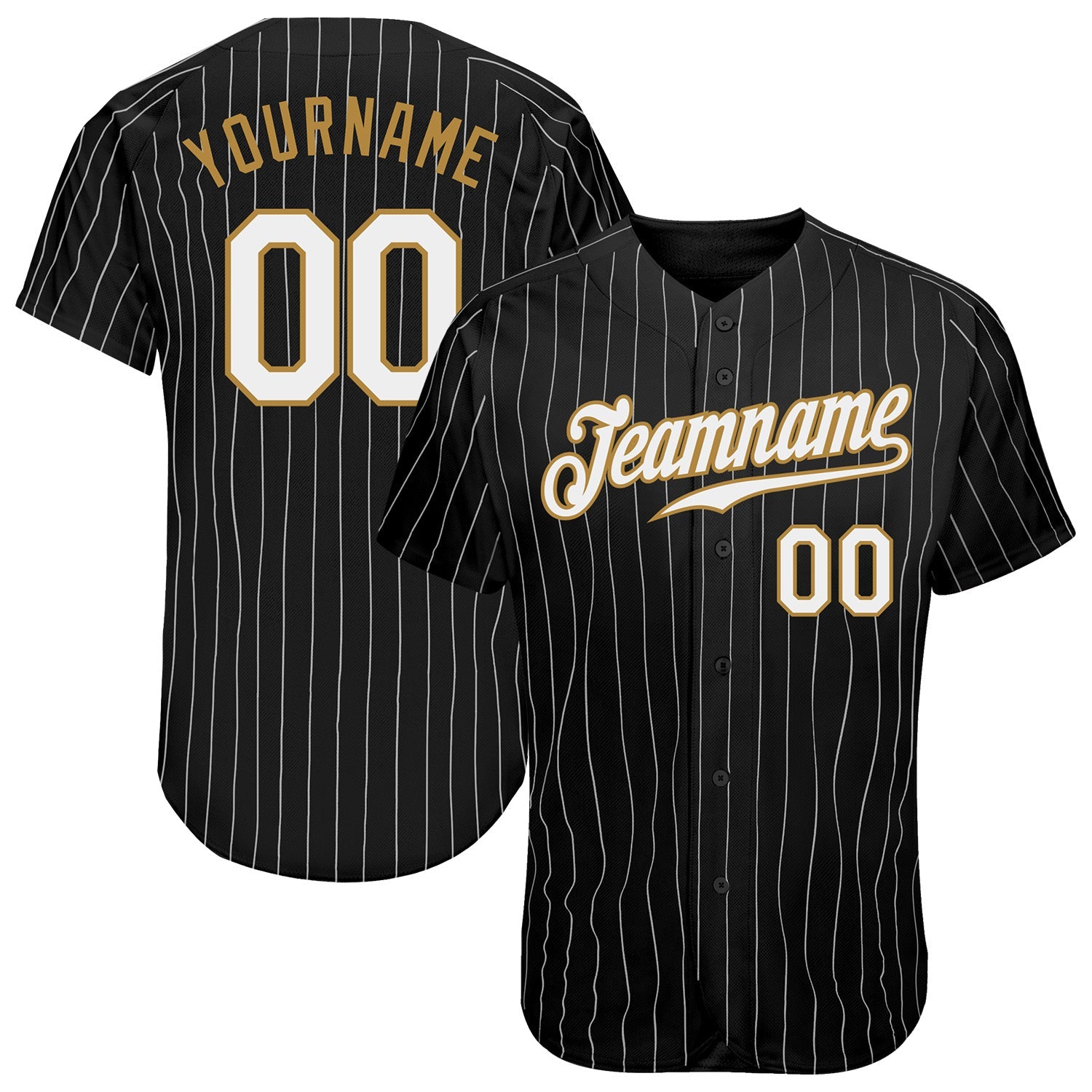 Custom Black White Pinstripe White-Old Gold Authentic Baseball Jersey - Main View