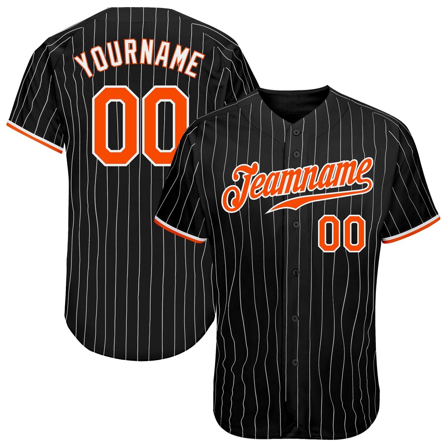 Custom Black White Pinstripe Orange-White Authentic Baseball Jersey - Main View