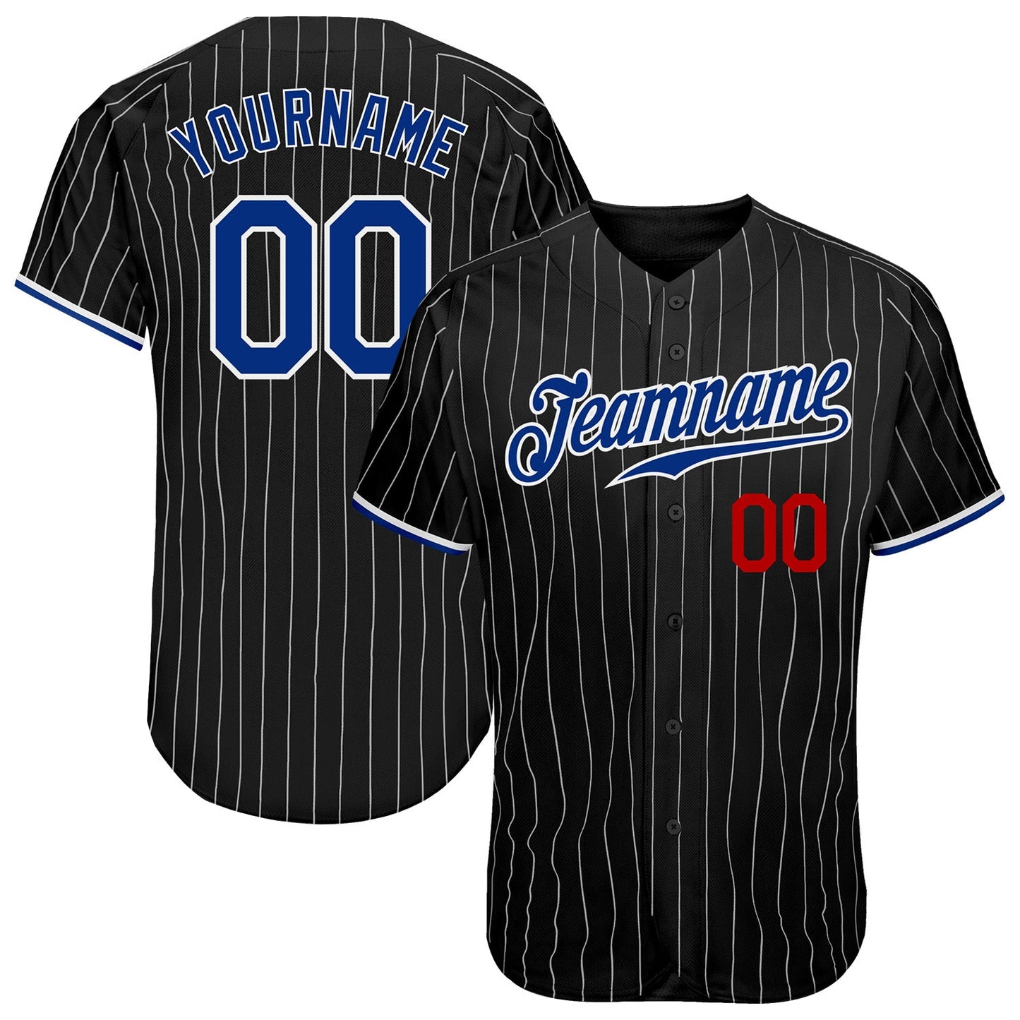 Custom Black White Pinstripe Royal-Red Authentic Baseball Jersey - Main View