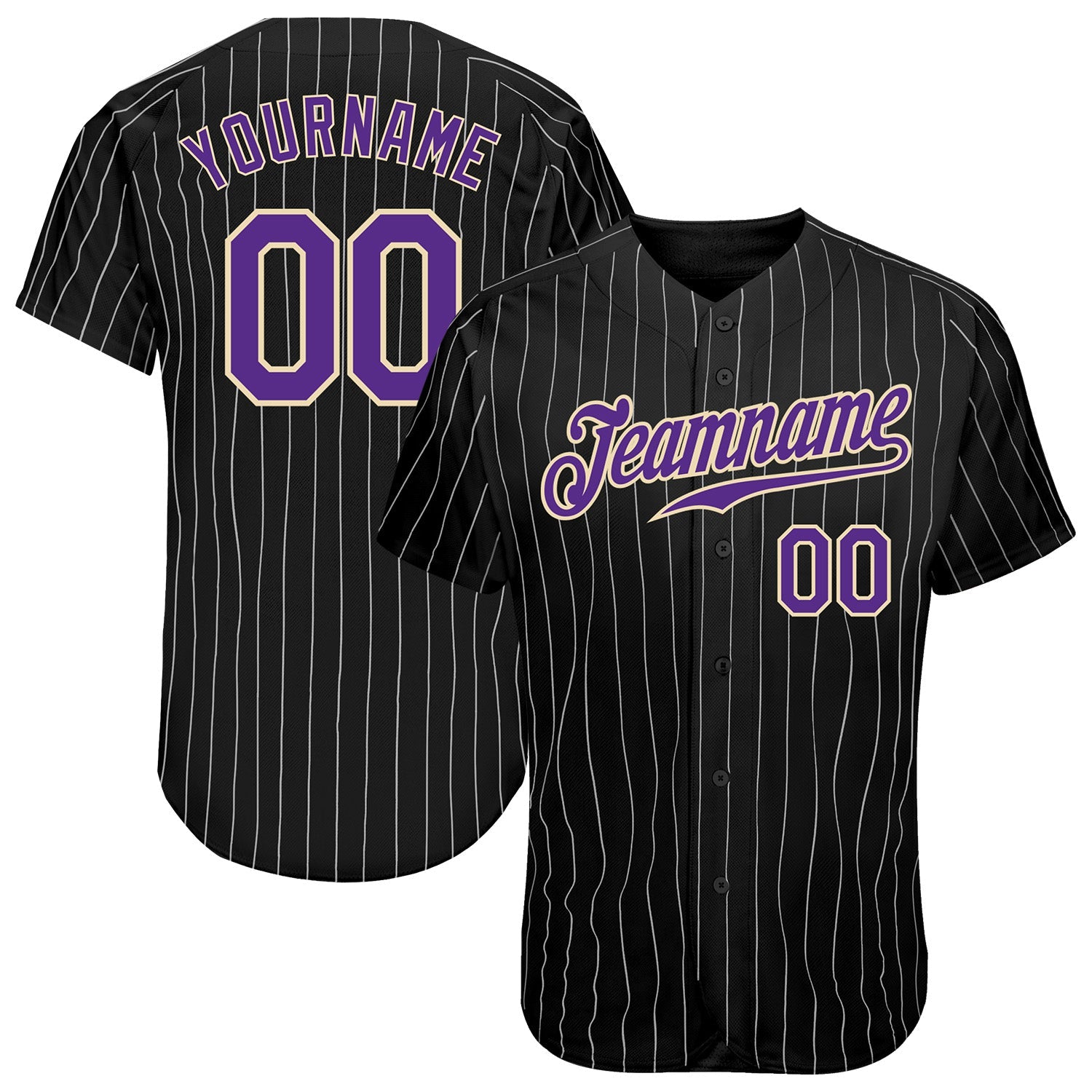 Custom Black White Pinstripe Purple-White Authentic Baseball Jersey - Main View
