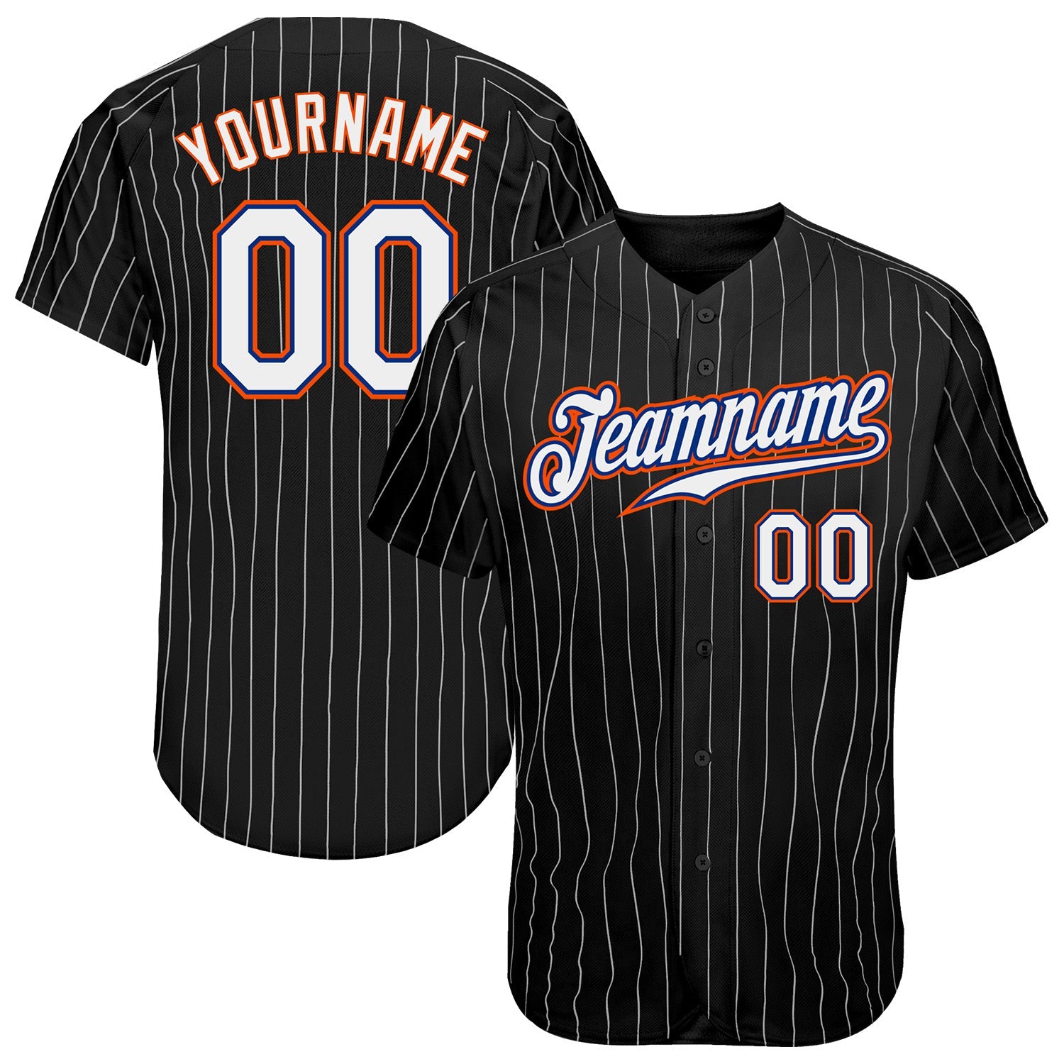 Custom Black White Pinstripe White-Orange Authentic Baseball Jersey - Main View