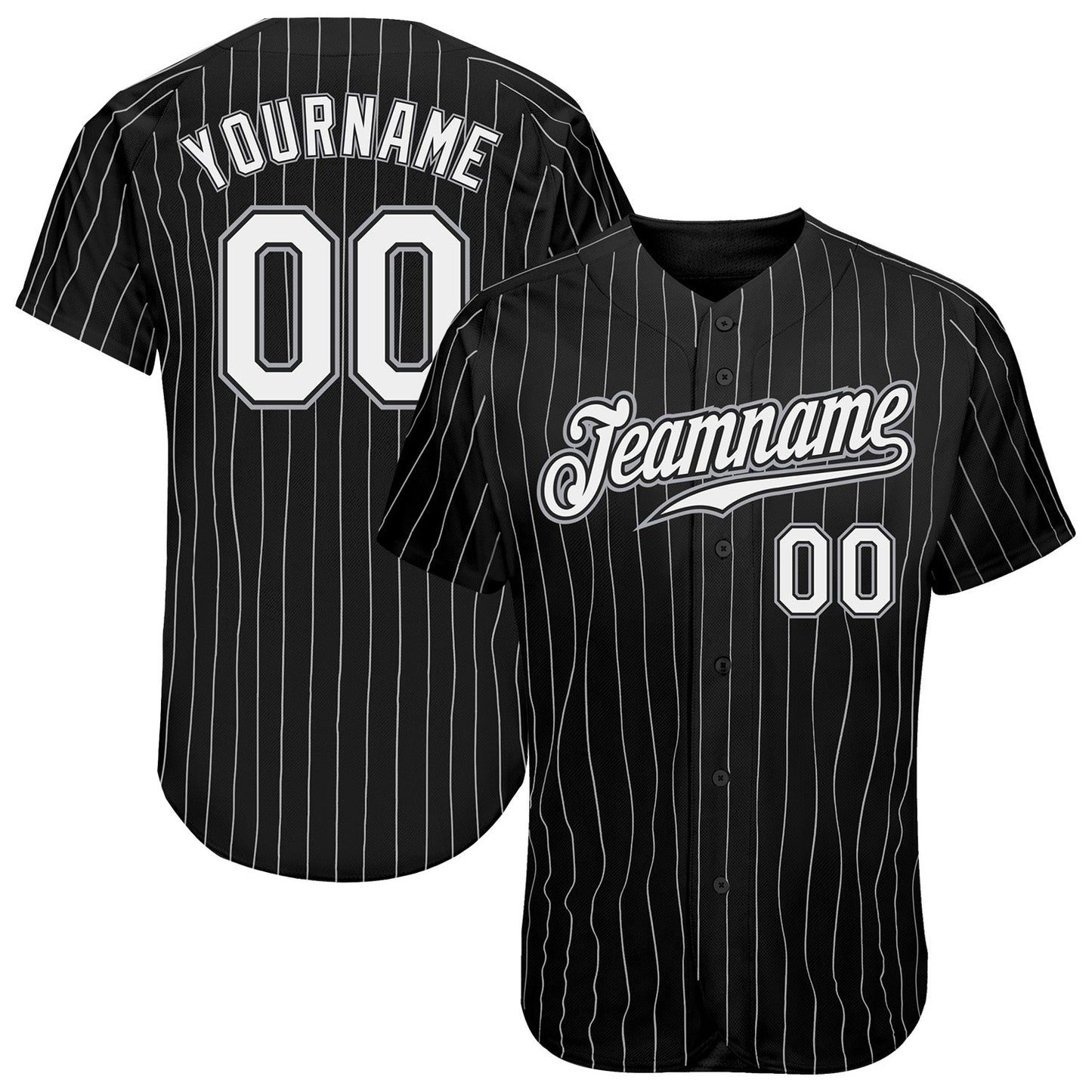 Custom Black White Pinstripe White-Gray Authentic Baseball Jersey - Main View