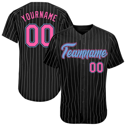 Custom Black White Pinstripe Pink-Light Blue Authentic Baseball Jersey - Main View