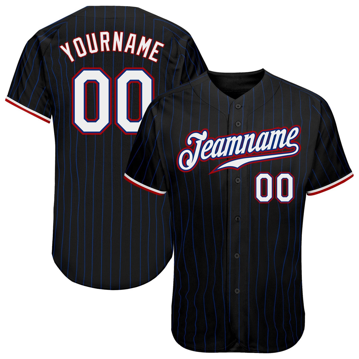 Custom Black Royal Pinstripe White-Red Authentic Baseball Jersey - Main View