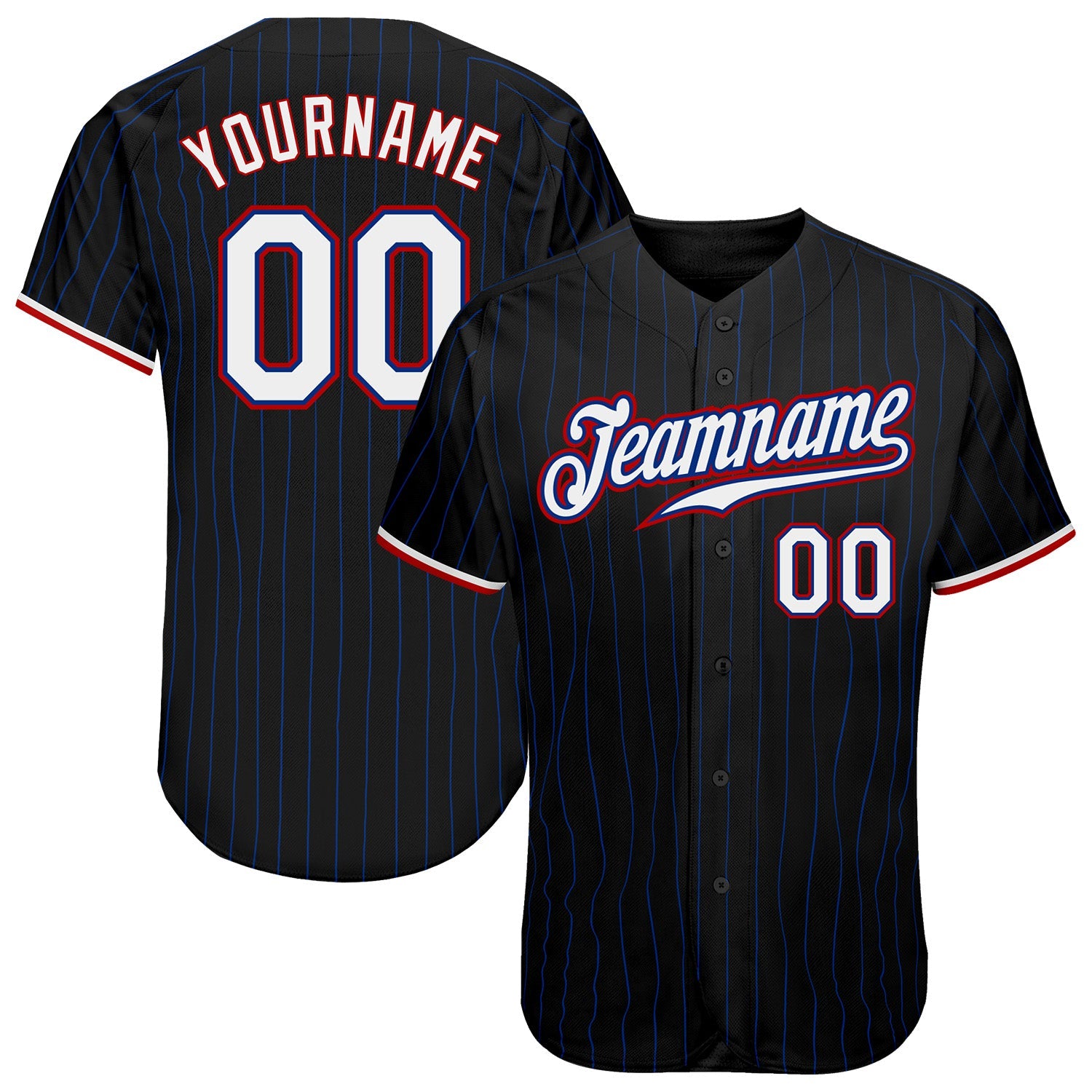Custom Black Royal Pinstripe White-Red Authentic Baseball Jersey - Main View