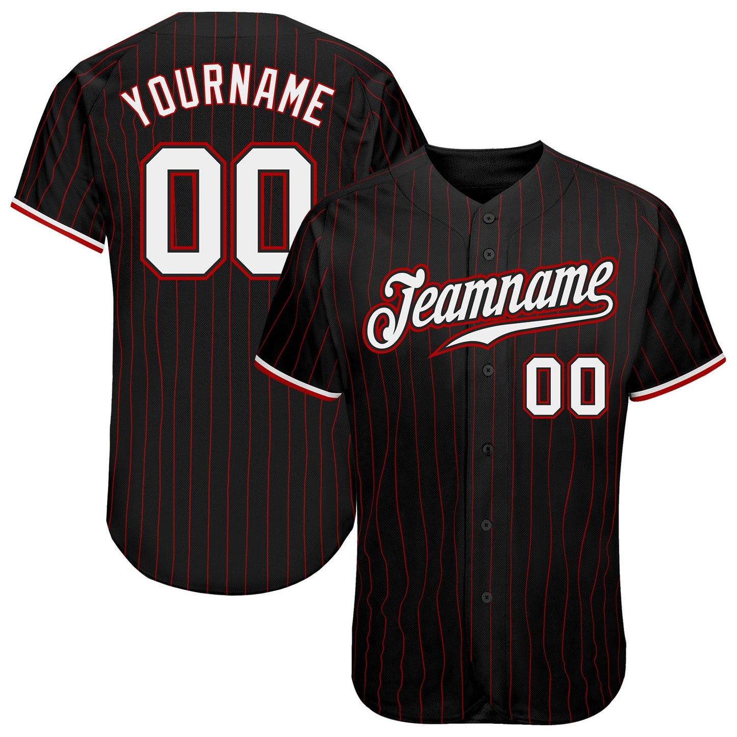 Custom Black Red Pinstripe White-Red Authentic Baseball Jersey - Main View