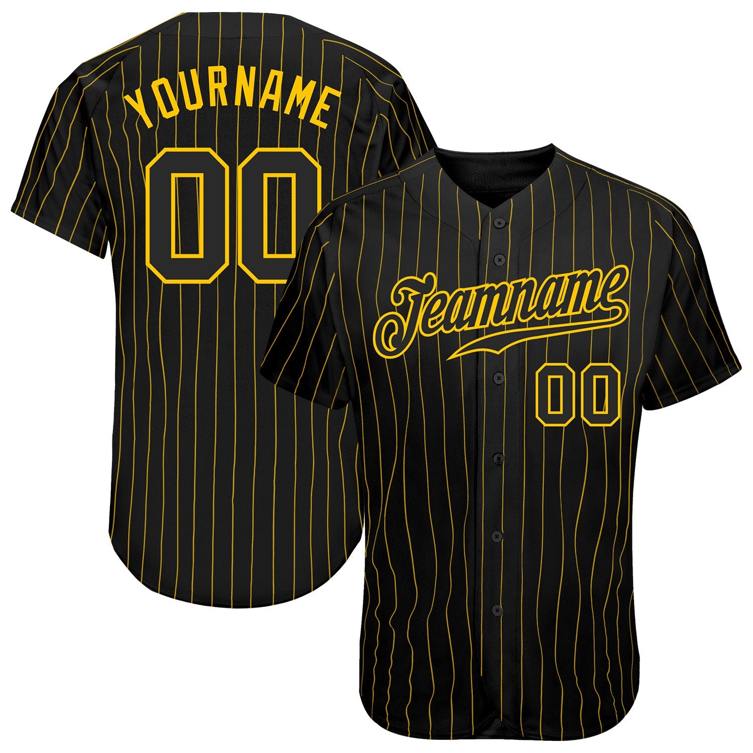 Custom Black Gold Pinstripe Black-Gold Authentic Baseball Jersey - Main View