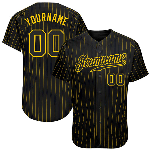 Custom Black Gold Pinstripe Black-Gold Authentic Baseball Jersey - Main View