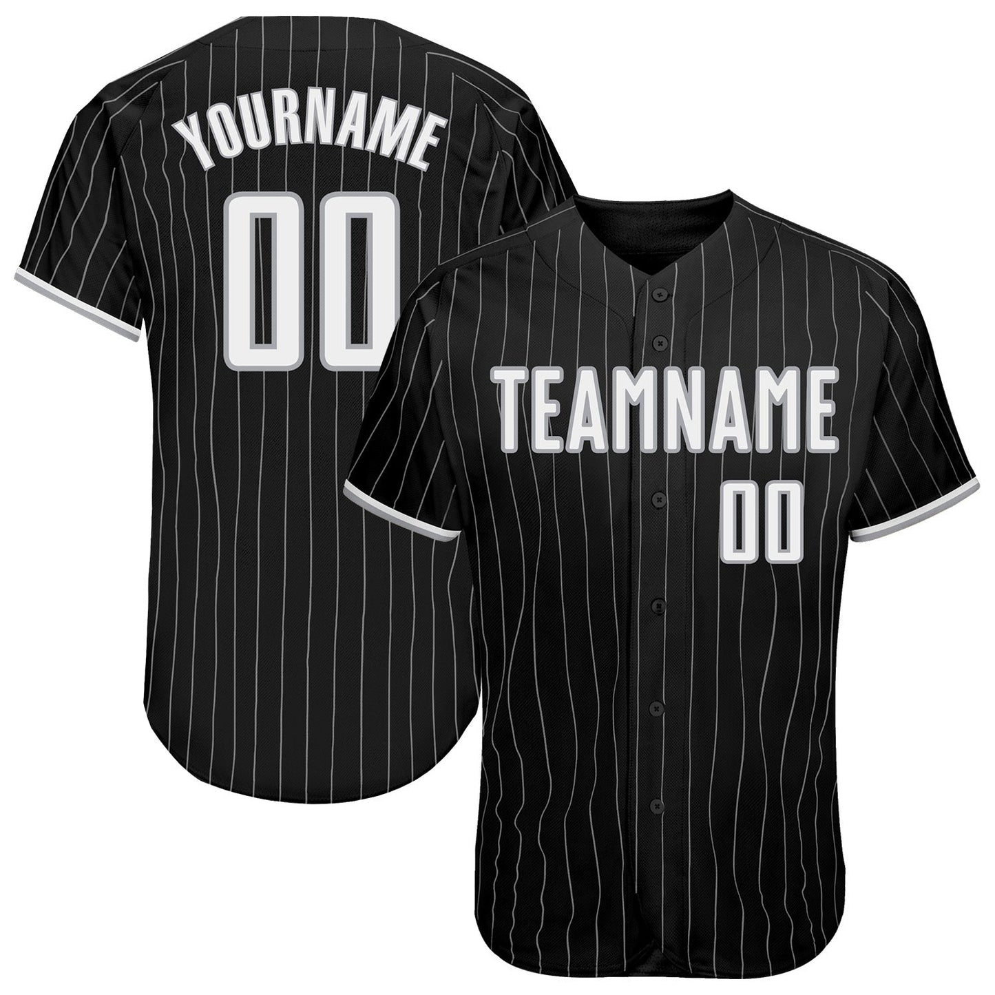 Custom Black Gray Pinstripe White-Gray Authentic Baseball Jersey - Main View