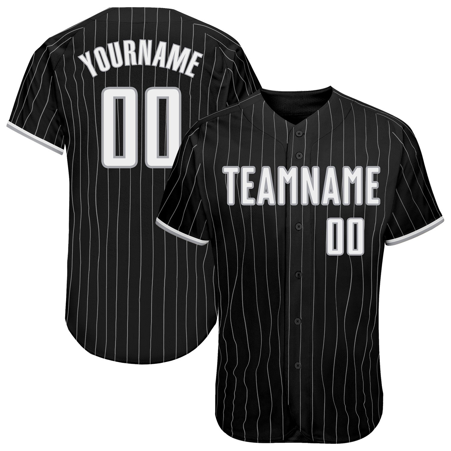 Custom Black Gray Pinstripe White-Gray Authentic Baseball Jersey - Main View