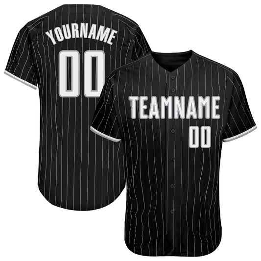 Custom Black Gray Pinstripe White-Gray Authentic Baseball Jersey - Main View