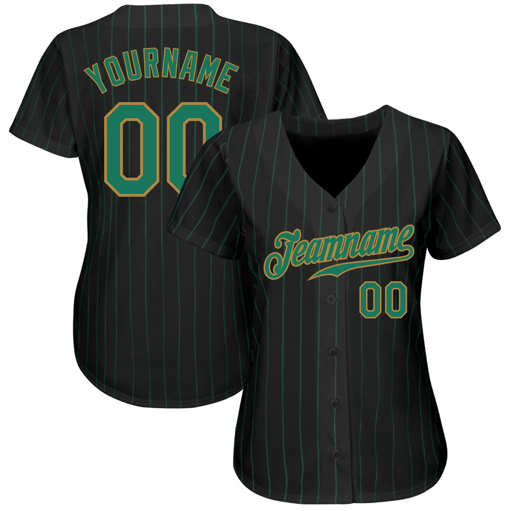 Custom Black Kelly Green Pinstripe Kelly Green-Old Gold Authentic Baseball Jersey view 2