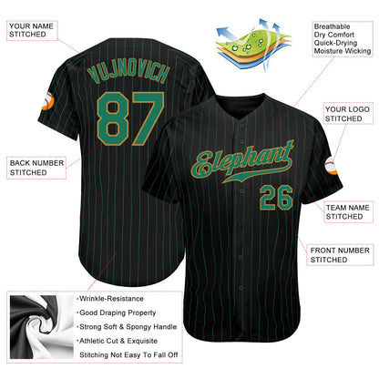 Custom Black Kelly Green Pinstripe Kelly Green-Old Gold Authentic Baseball Jersey view 3