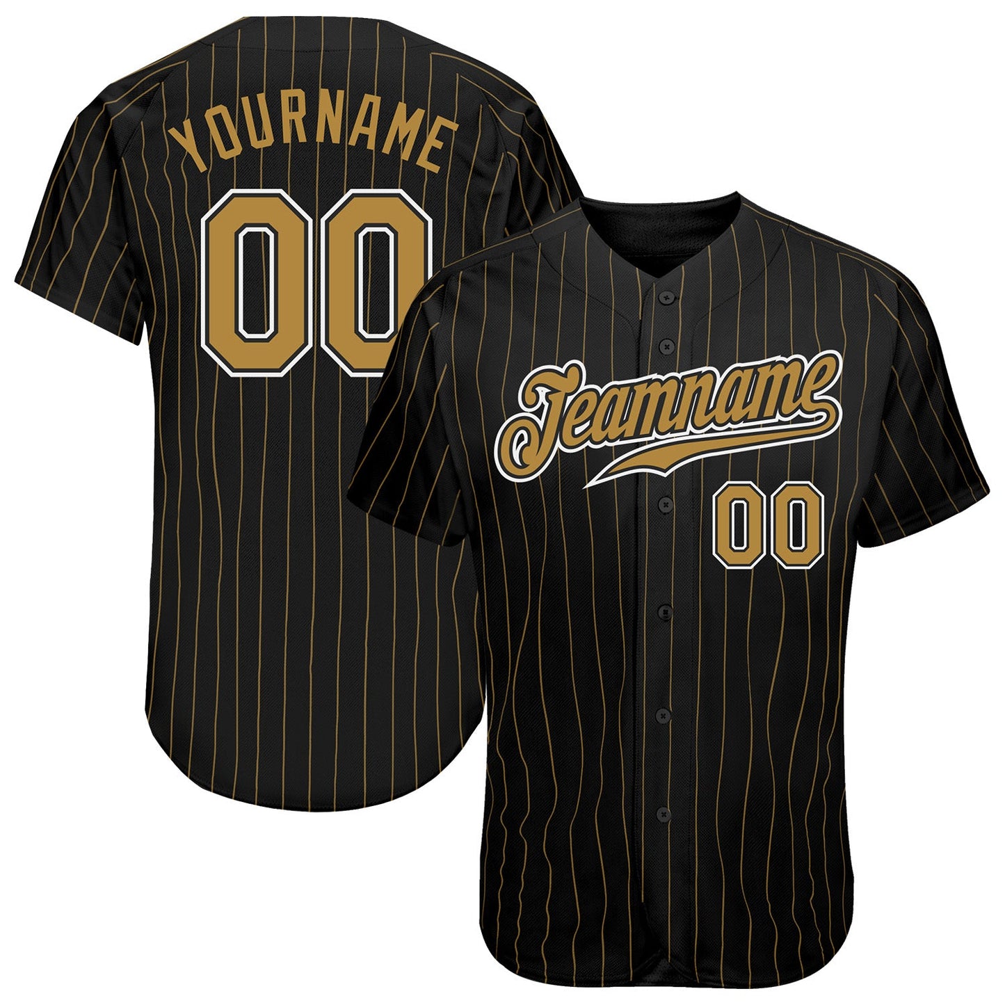 Custom Black Old Gold Pinstripe Old Gold-White Authentic Baseball Jersey - Main View