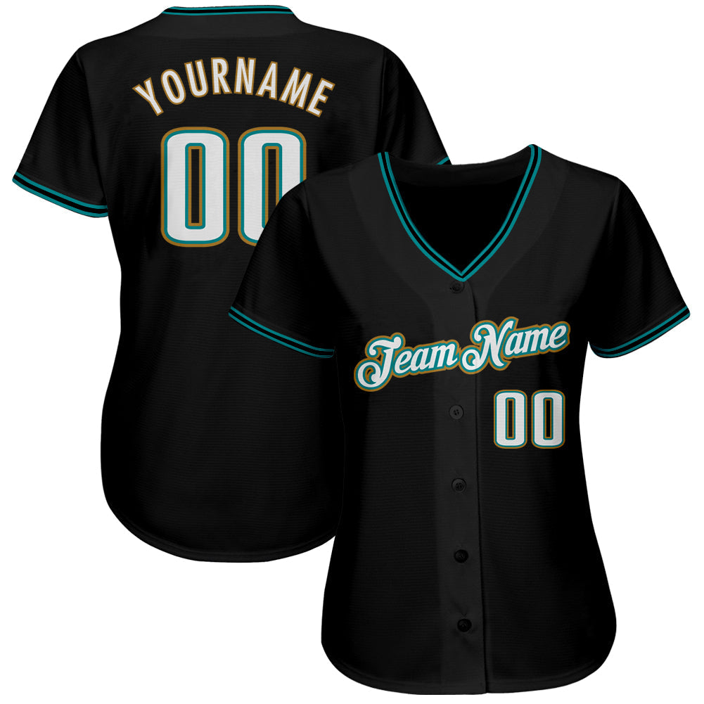 Custom Black White-Teal Authentic Baseball Jersey view 2