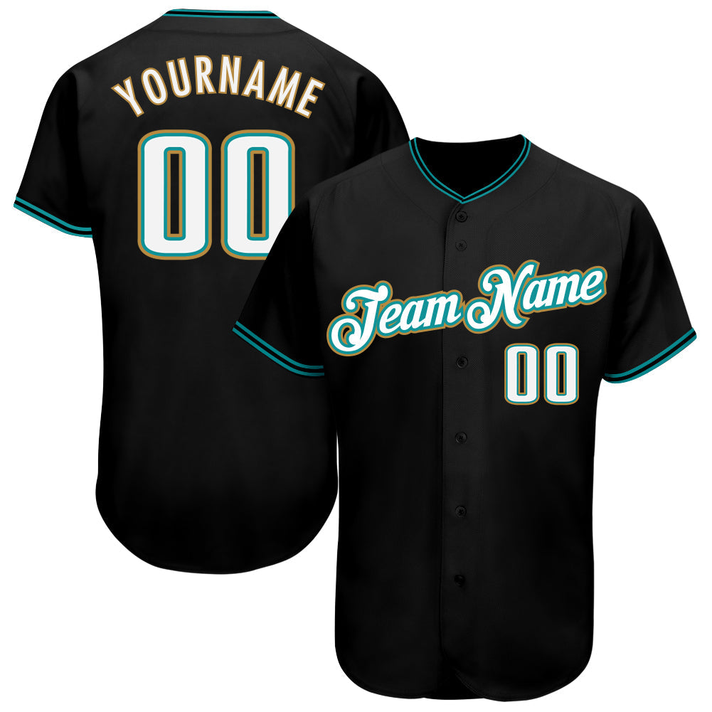 Custom Black White-Teal Authentic Baseball Jersey - Main View