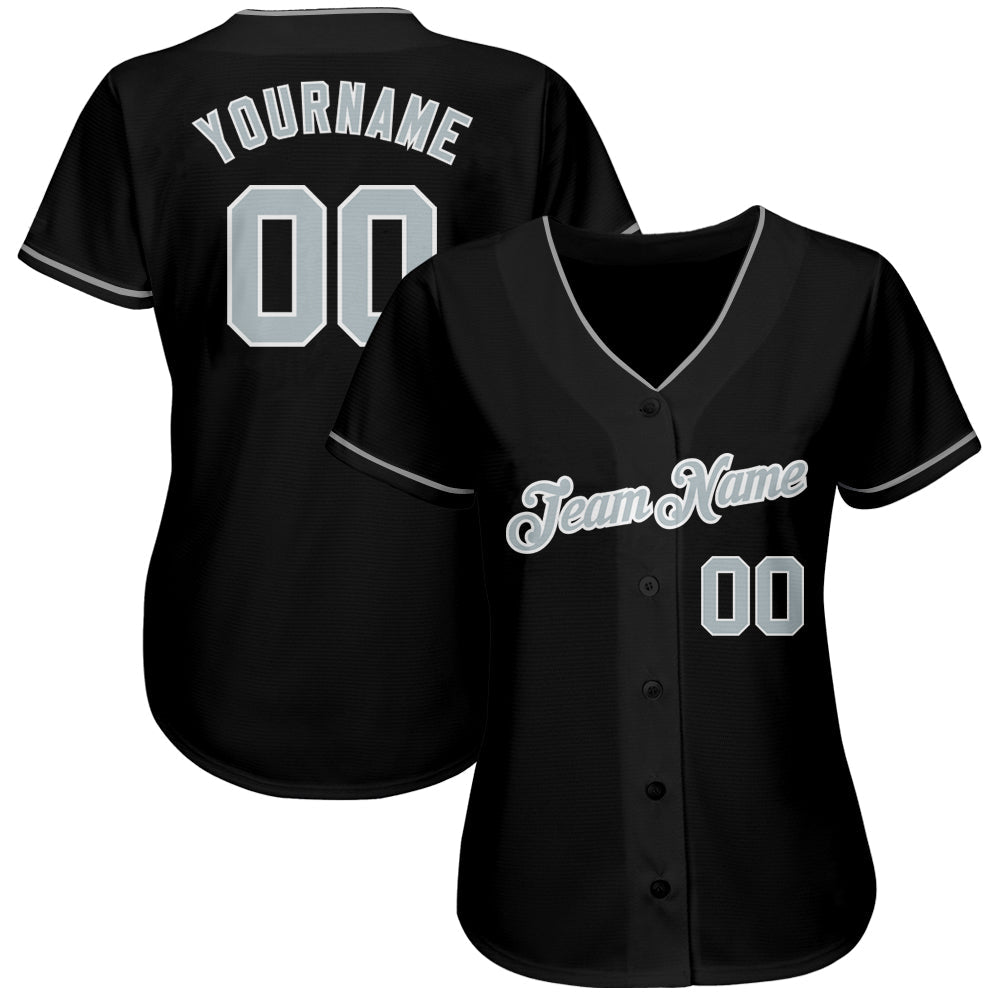 Custom Black Gray-White Authentic Baseball Jersey view 2