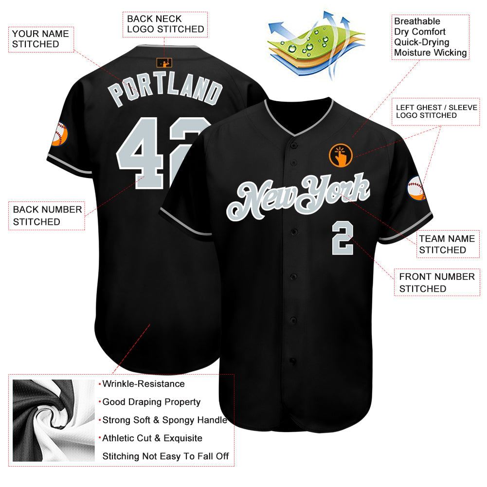 Custom Black Gray-White Authentic Baseball Jersey view 3