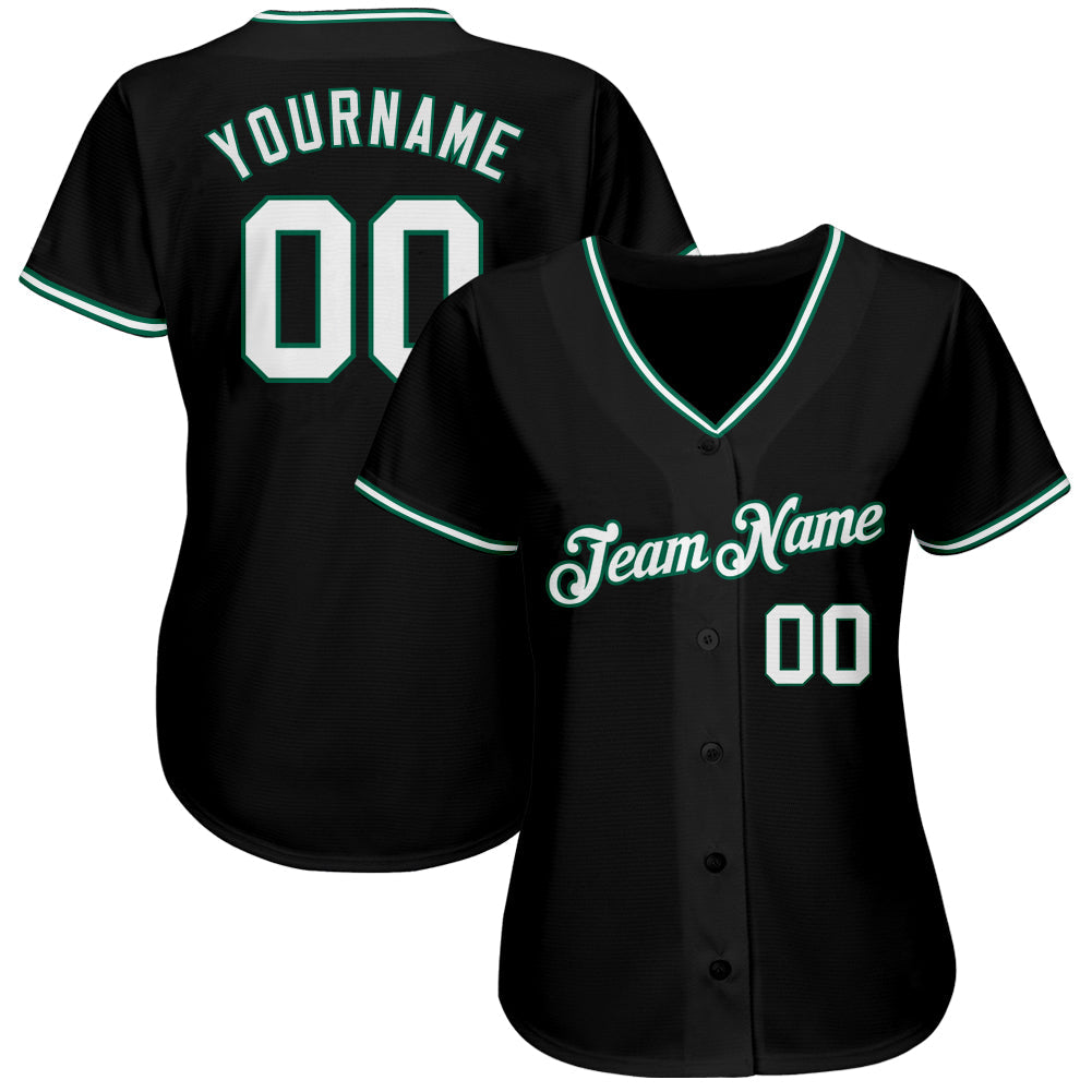 Custom Black White-Kelly Green Authentic Baseball Jersey view 2