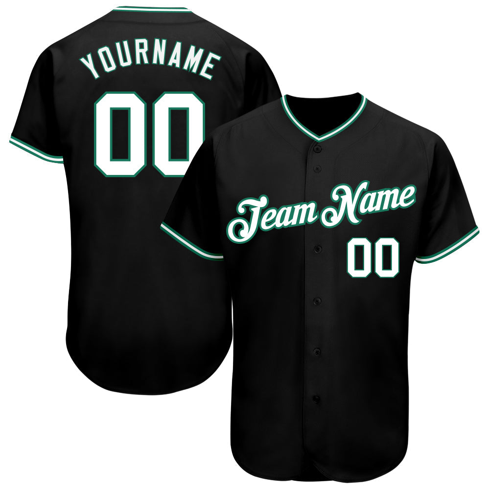 Custom Black White-Kelly Green Authentic Baseball Jersey - Main View