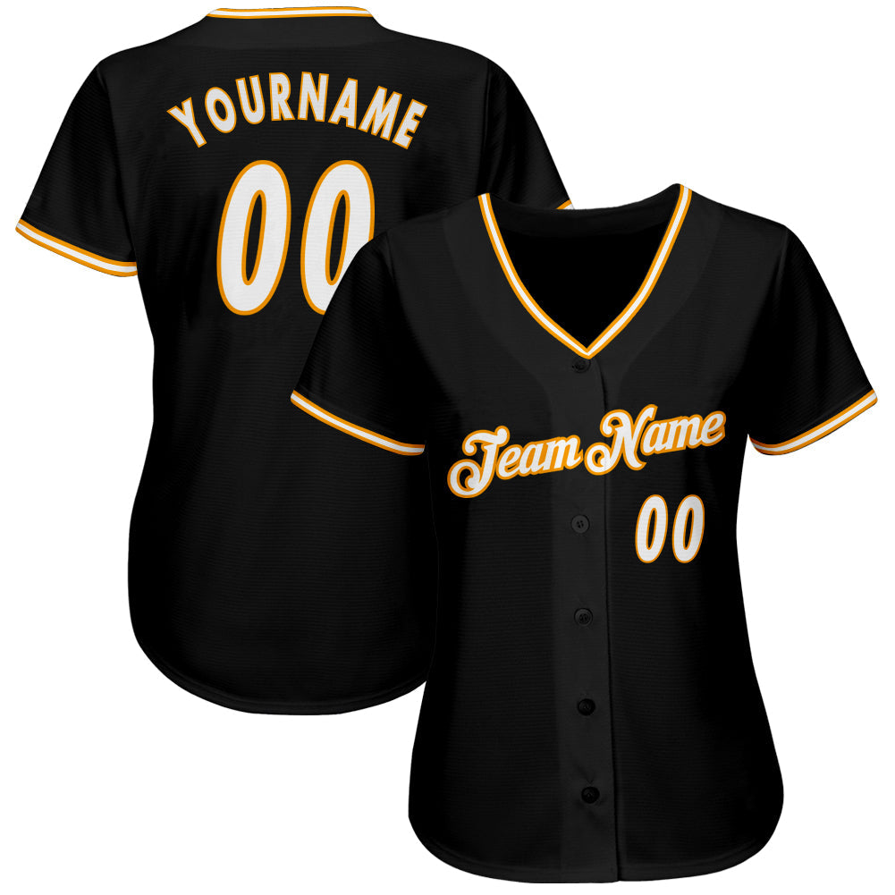 Custom Black White-Gold Authentic Baseball Jersey view 2