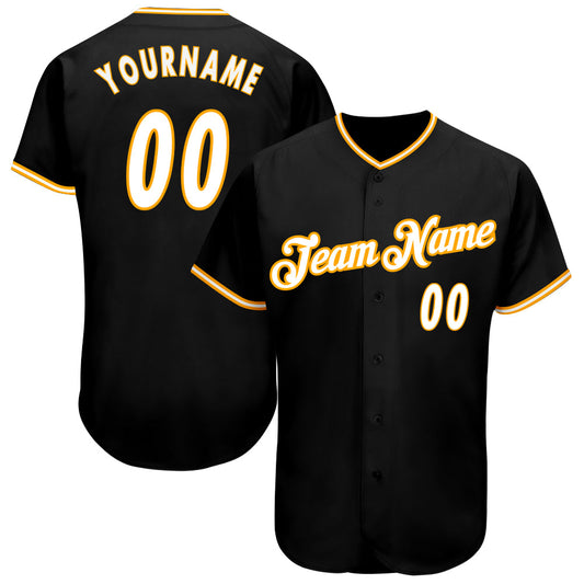 Custom Black White-Gold Authentic Baseball Jersey - Main View