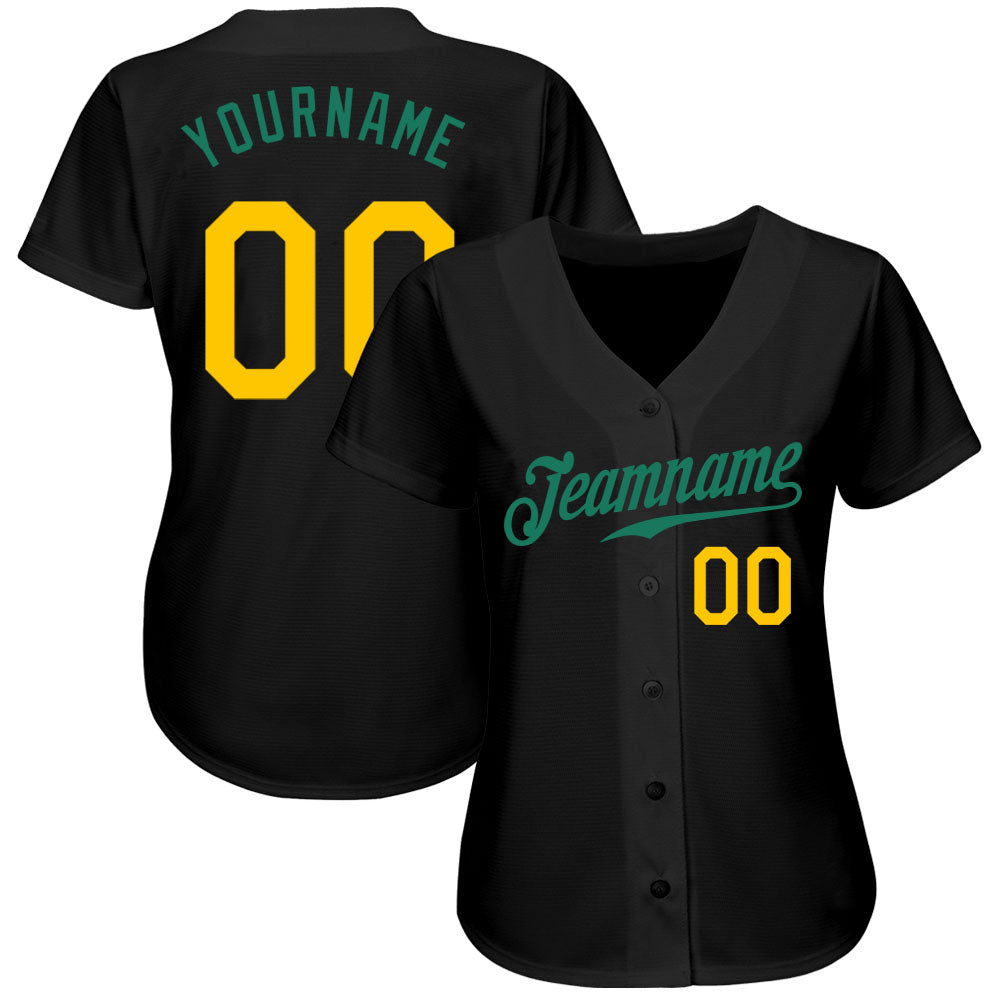 Custom Black Gold-Kelly Green Authentic Baseball Jersey view 2