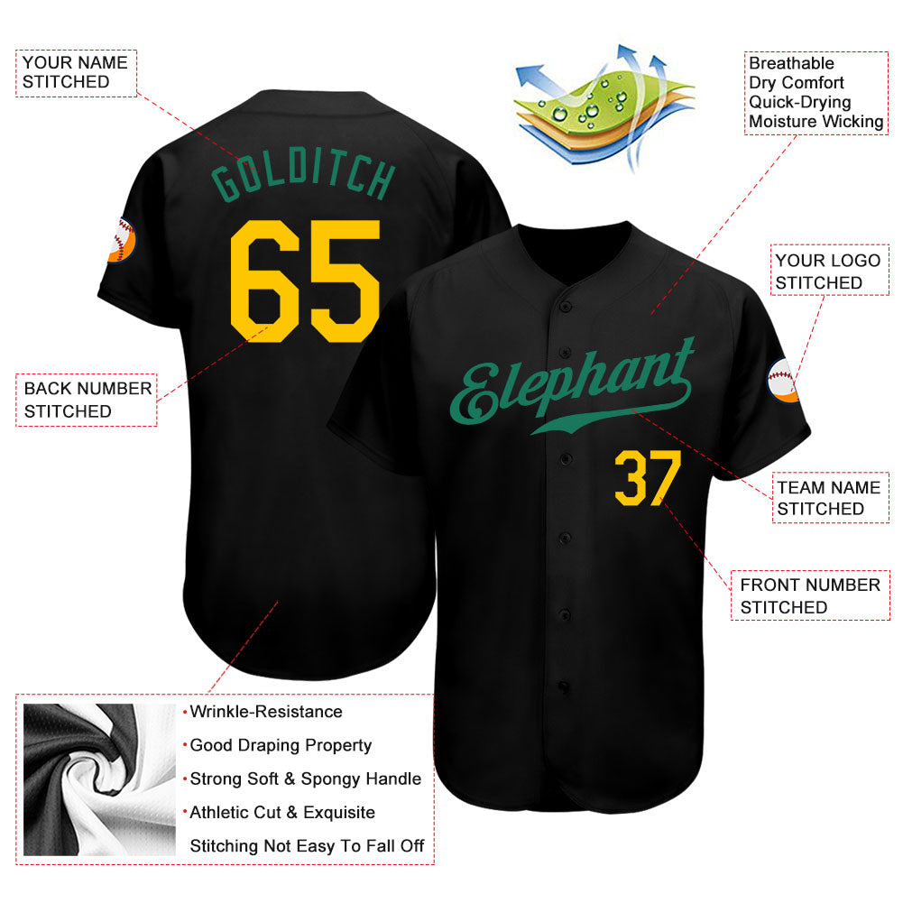 Custom Black Gold-Kelly Green Authentic Baseball Jersey view 3