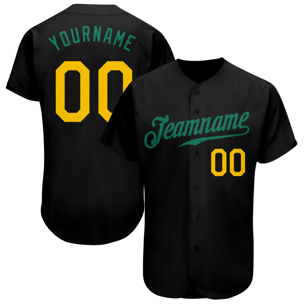 Custom Black Gold-Kelly Green Authentic Baseball Jersey - Main View