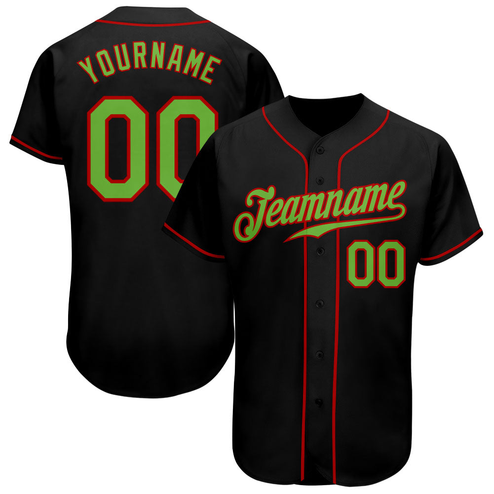 Custom Black Neon Green-Red Authentic Baseball Jersey - Main View