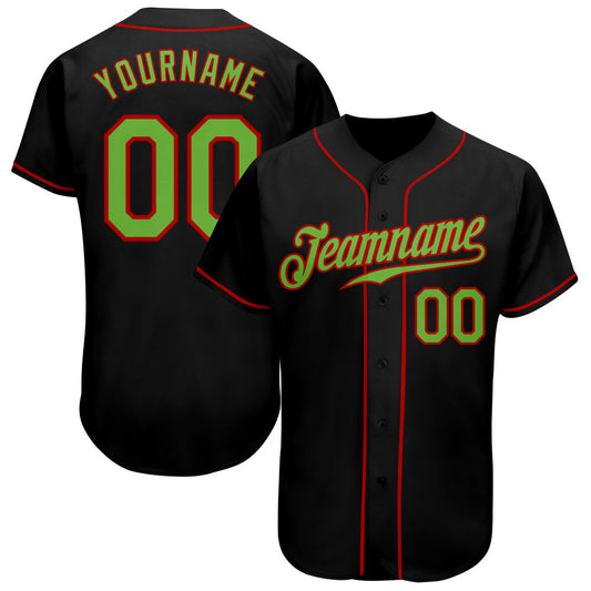 Custom Black Neon Green-Red Authentic Baseball Jersey - Main View